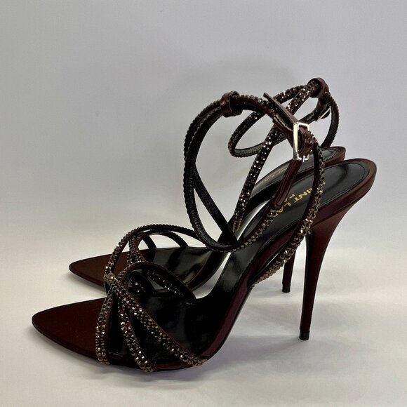 Saint Laurent Ava 105 Heels Size 38 Brown Crystal Embellished Stiletto Sandals - Picture 6 of 16